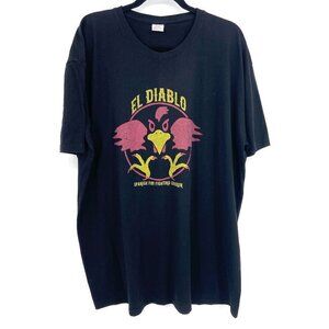 EL DIABLO Men's Black Red Spanish For Fighting Chicken Graphic T-Shirt Size 3XL